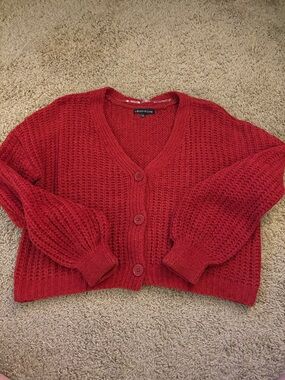 Love + Elle Red Chunky V-Neck Button Cardigan